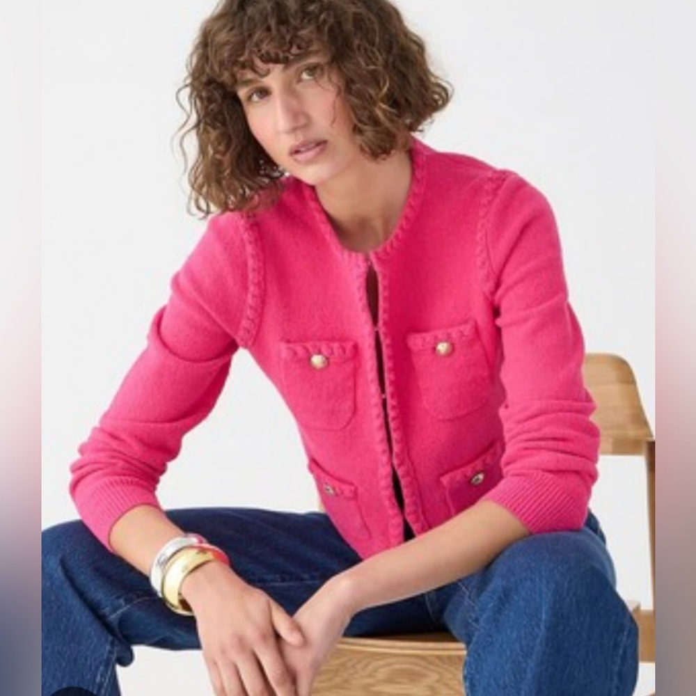 J. Crew Pink Crewneck Pocket Cardigan Sweater
